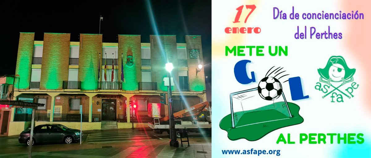 📆⚽👦🏻 El Ayuntamiento de #Algete se ilumina de verde para hacer visible la enfermedad de #Perthes 
#diadelperthes2023 #meteungolalperthes  #hoynopuedescorrermañanapodrasvolar
aytoalgete.es/index.php?opti…