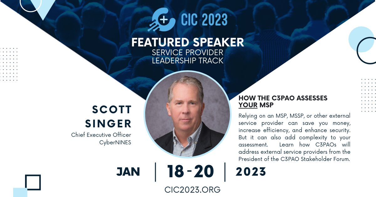 CyberNINES® (@cyber_nines) on Twitter photo Come see #CyberNINES CEO <a href="/scottfsinger/">scott singer</a> present at the #CMMC Implementation Conference in San Diego on "How the C3PAO Assesses YOUR MSP"
Register and check out the conference details here: hubs.li/Q01x6lJV0. Come see #CyberNINES CEO <a href="/scottfsinger/">scott singer</a> present at the #CMMC Implementation Conference in San Diego on "How the C3PAO Assesses YOUR MSP"
Register and check out the conference details here: hubs.li/Q01x6lJV0.