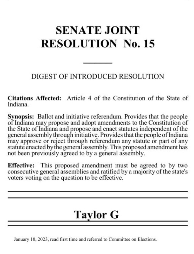 Sen_GregTaylor's tweet photo. As I told my colleagues this morning, "I want to pass the policies the people of Indiana want," even if I personally don't agree. That's why I'm offering legislation to allow Hoosiers to tell us directly what policies they want at the polls! 4/ https://t.co/1OAoJND8Yn
