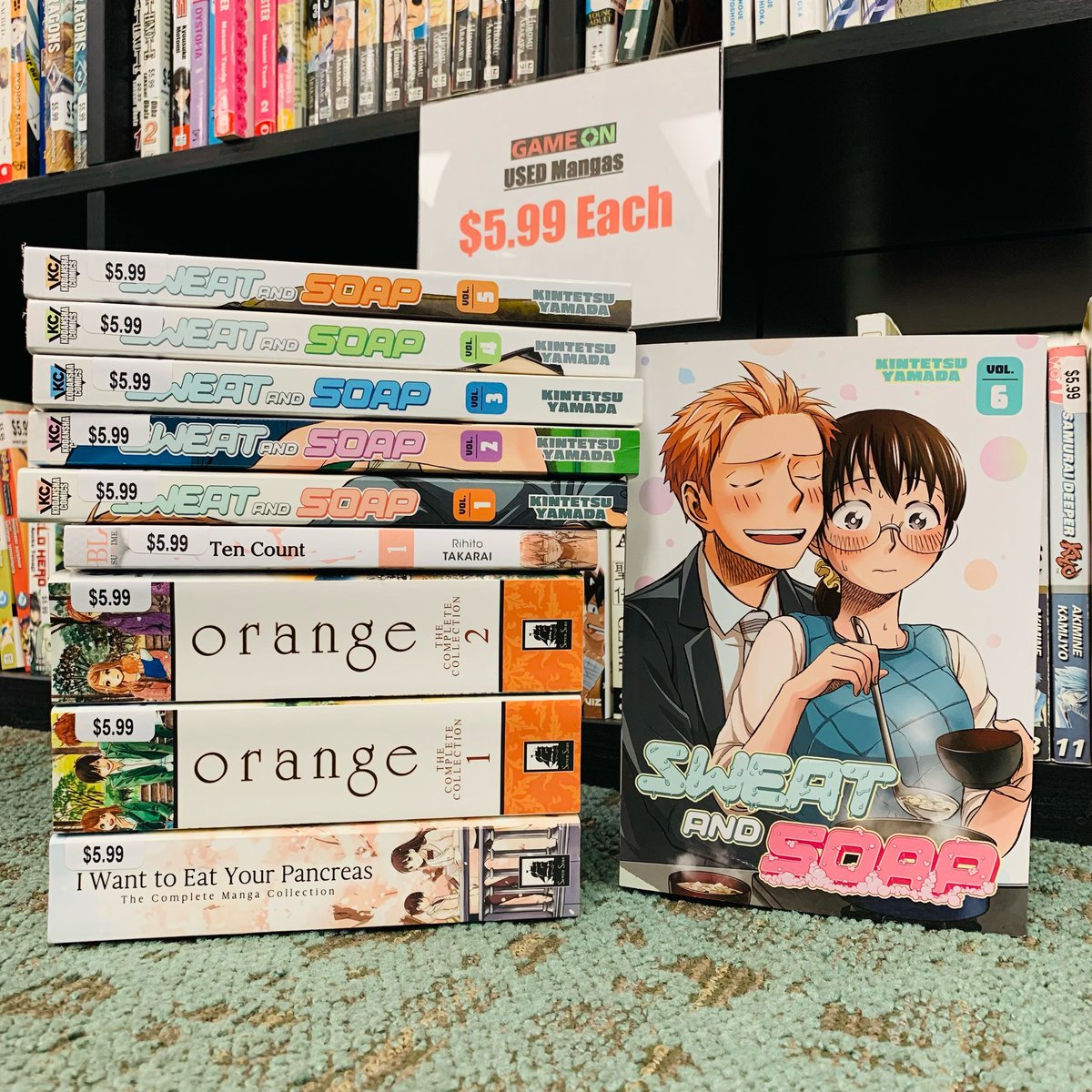GameOnMichigan's tweet photo. Another great manga trade-in hitting the shelves! 📖

Trade in your old manga for $3 each - and buy used manga for just $5.99 each!

#GameOnSaginaw #manga #sweatandsoap #tencount #tencountmanga #orange #orangemanga #iwanttoeatyourpancreas 
#usedmanga #usedcomics #comics #japanese https://t.co/nOASDvbWyZ