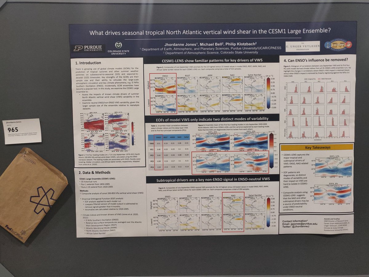 If you're still at #AMS2023, stop by my poster on seasonal North Atlantic vertical wind shear in the CESM1 Large Ensemble. There are also copies, so you can take one with you!