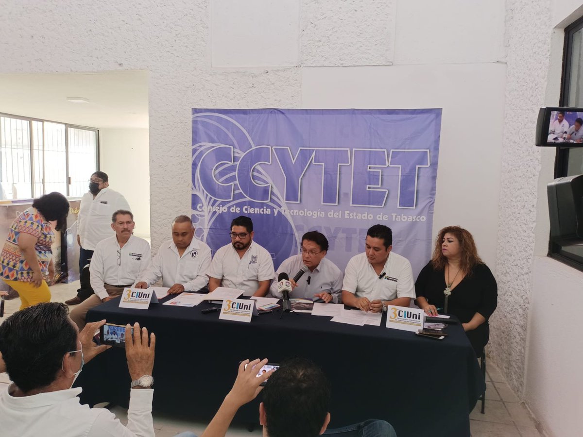 xevtfm's tweet photo. #LoÚltimo |  Se lleva a cabo la rueda de prensa del Consejo de Ciencia y Tecnología de Tabasco (@ccytet) para dar detalles del 3er. Congreso Internacional de Investigación Universitaria https://t.co/rcZMu3WCgP
