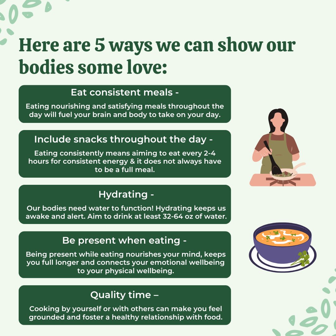 When we talk about self-care, we also have to include the connection between our mental and physical well-being. Nourishing our bodies is an important way we can show ourselves love and appreciation. What are other ways you practice self-care through nutrition/food?