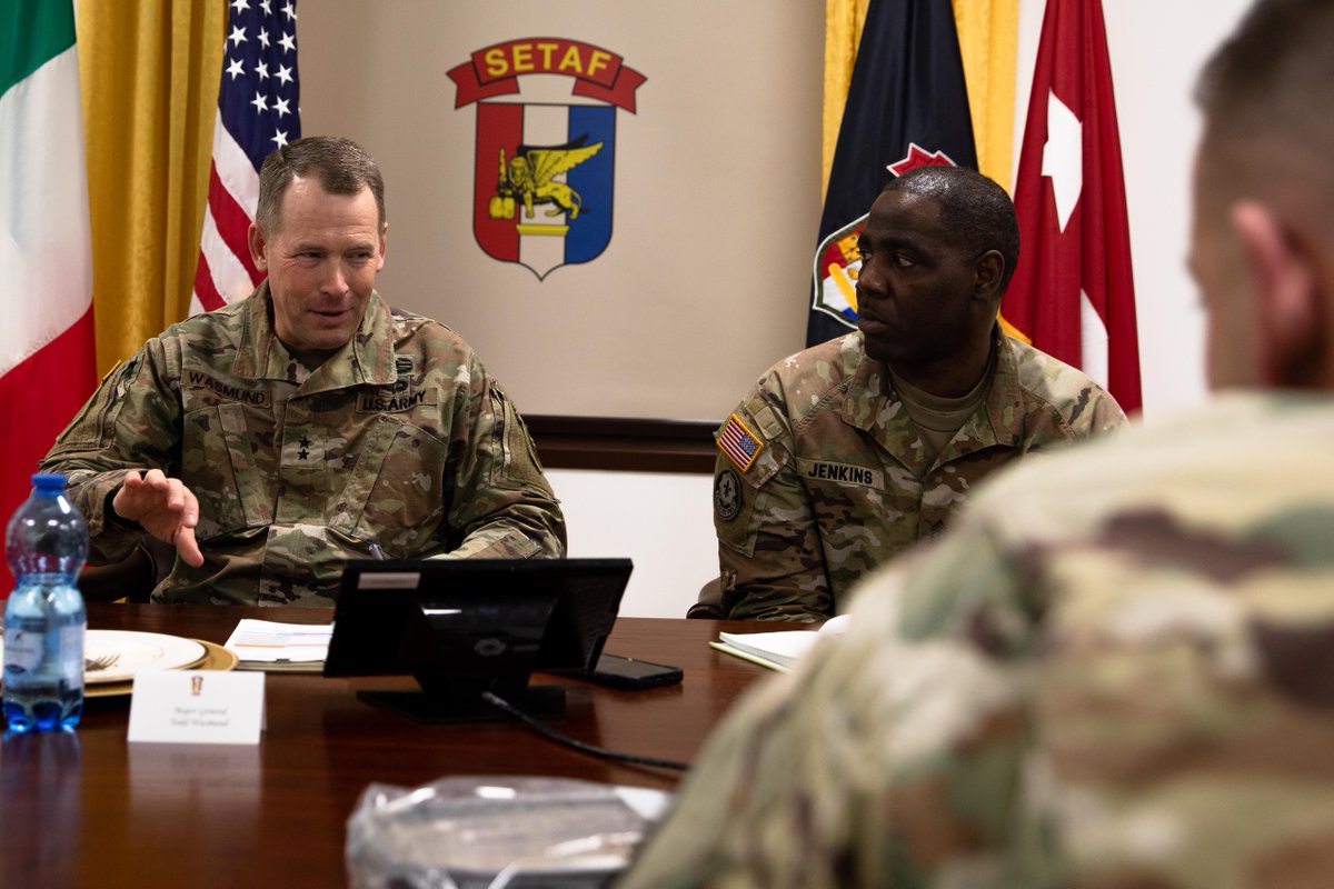 SETAF_Africa's tweet photo. #MakingADifference in #ArmyLife with lunchtime 🥪 discussions!

Maj. Gen. Todd R. Wasmund continued his lunchtime discussions with #SETAFAfrica staff to hear their issues and concerns this week with our @USArmy First Sergeants &amp; Master Sergeants.

@USArmyEURAF #NCOsLeadtheWay https://t.co/Civa8ywOWV
