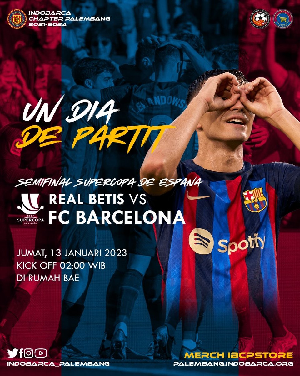 BARÇA DAY!

Dini hari nanti Barça akan kembali bertanding dalam ajang semi final Super Copa De España menghadapi Real Betis. 

Namun, mohon maaf untuk match kali ini Event Nonton Bareng ditiadakan dulu ya, les. Semoga Barca menang &amp; lolos kebabak Final.

#VisçaBarça
#Indobarca