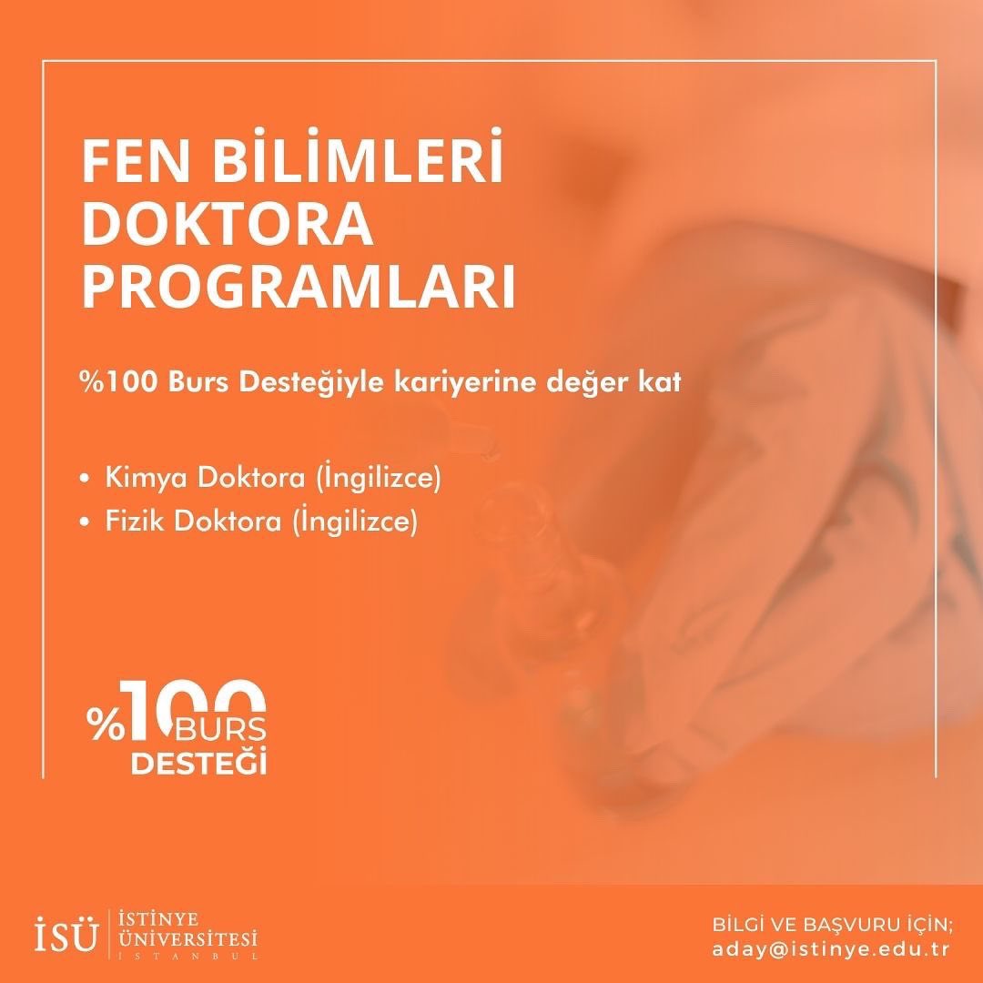 istinyeunivedu's tweet photo. İstinye Üniversitesi 2022-2023 Yılı Bahar Dönemi doktora programlarında başvurular başladı!
Geleceğinizi İstinye Üniversitesi ile yakalayın, kariyerinize değer katın. Başvuru koşulları, programlar ve tüm detaylar için linke tıklayın: https://t.co/iu8K013j0k https://t.co/gs4YCfQA5r