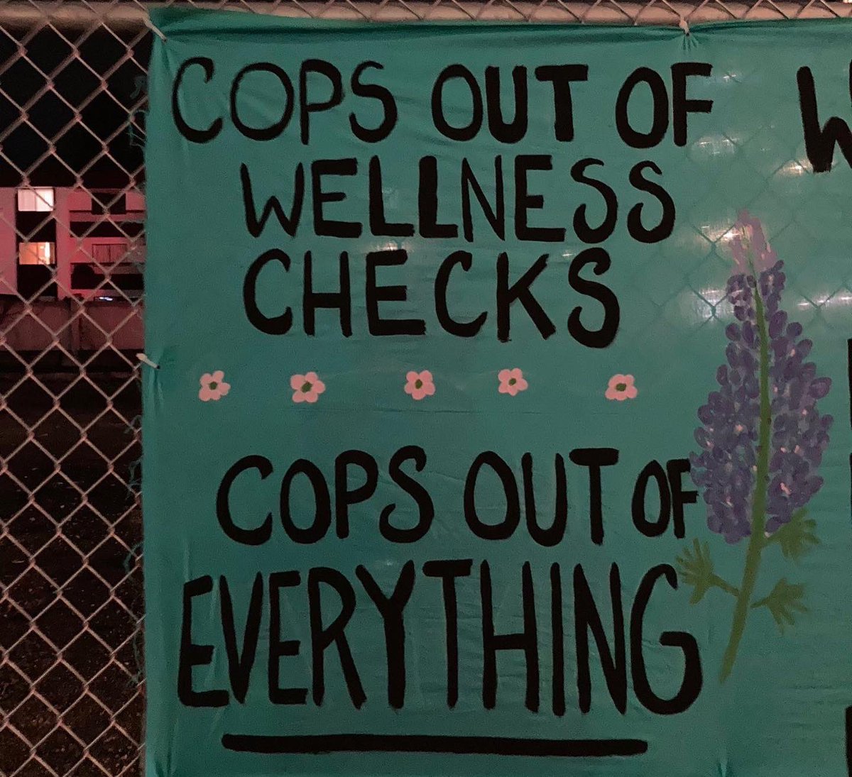 defund604's tweet photo. CN. Police murder of a queer community member
.
.
.
2 months ago the North Vancouver #RCMP murdered Dani Cooper, also known as Maiken and Dee Cee, during a wellness check. This memorial banner was put up at 17th &amp; Lonsdale to commemorate Dani. https://t.co/tMv81nxzSy