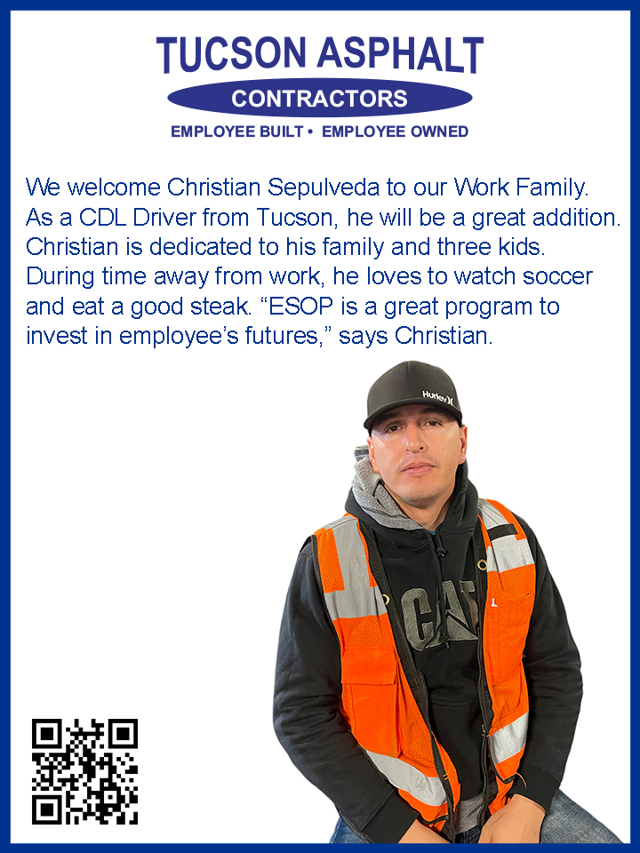 TucsonAsphalt's tweet photo. We welcome Christian to our Team
#employeebuilt #employeeowned https://t.co/uky0J15GW3