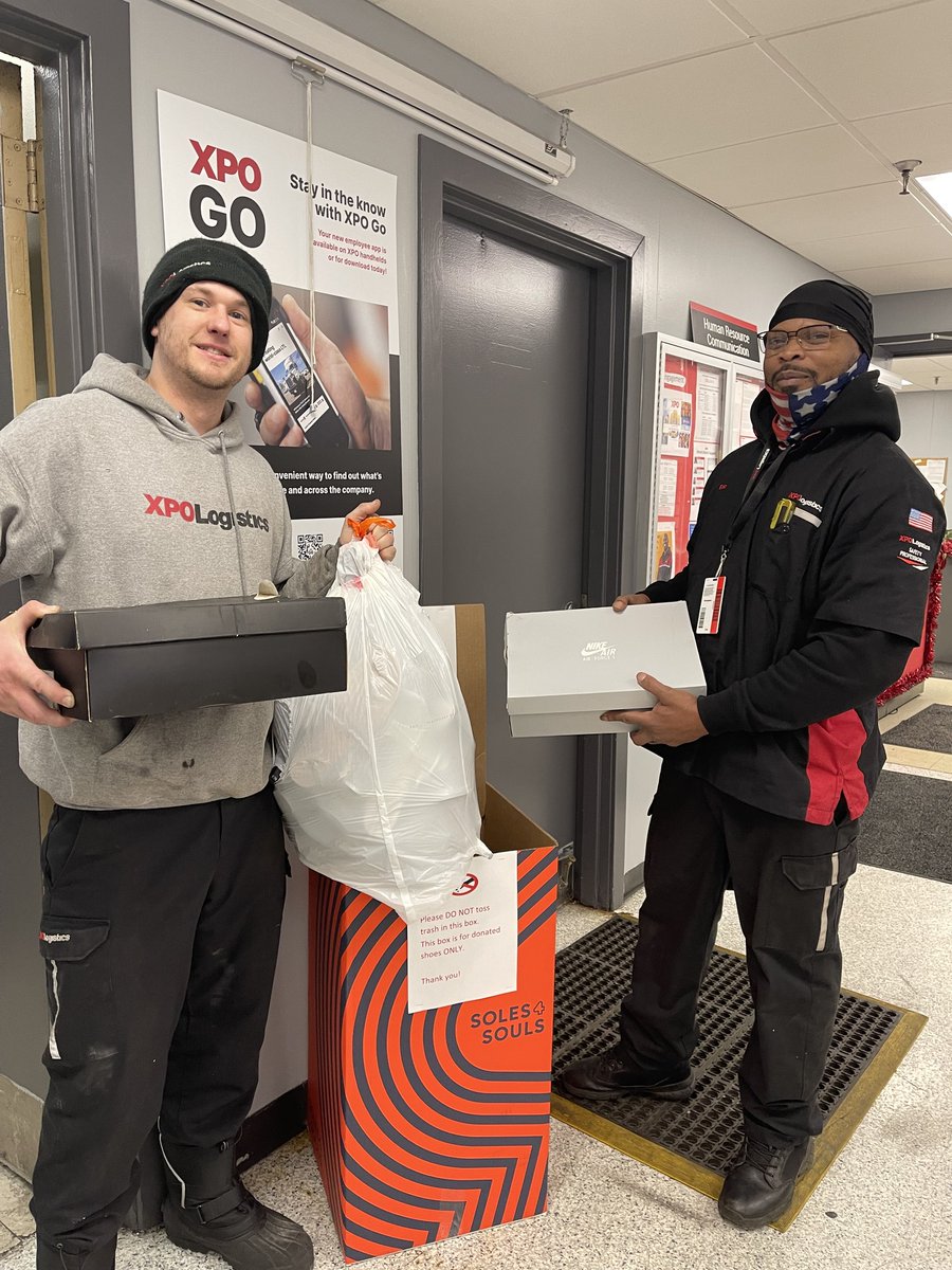 XPOLogistics's tweet photo. We’re thrilled to have worked alongside @Soles4Souls this holiday season to donate shoes to those in need. More than 140 XPO facilities and offices across the US participated in the shoe drive, and we donated more than 2,650 pairs of shoes and $10,000. Awesome job, #TeamXPO! https://t.co/sTJaudfiLL
