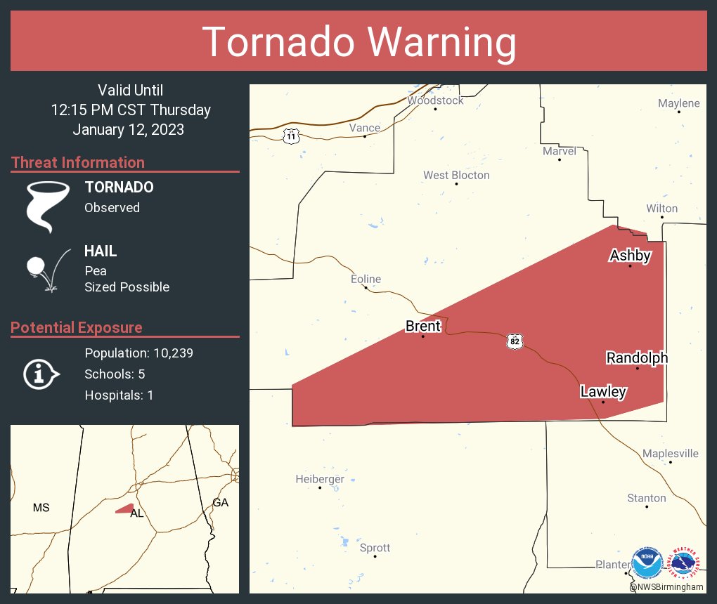 NWS Tornado on Twitter "Tornado Warning including Brent AL