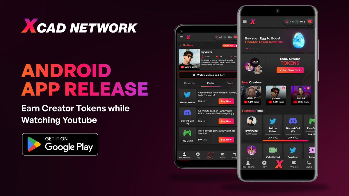 XcademyOfficial's tweet photo. Today we are pleased to launch our Android App.

For the first time ever you will be able to earn Creator Tokens by watching YouTube on your Android ▶️

Download Link: https://t.co/f6Maaho6Ao

#Watch2Earn https://t.co/Gaz2ftgxQO