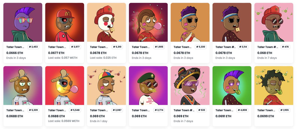 CryptoNJS's tweet photo. #TaterTown coming in hot after being Tokenised .. letβs go one #BoxTater after these are swept. 1 purchase 1 entry can resist above 0.1 any expired listings are void unless relisted at same price.
@Tatertownnfts https://t.co/iL2oQukZVz
