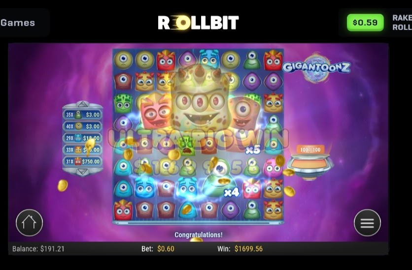 Levirage's tweet photo. Here are a couple of my recent big hits on @rollbitcom! A 2000x hit at 0.80 on @RedTigerGaming Dragon Cluster Buster and a 2833x hit at 0.60 on @ThePlayngo Gigantoonz! Use my referral Levydaboy or this link to get playing!
https://t.co/1YhfFxlvmX https://t.co/IHVrXbHvig