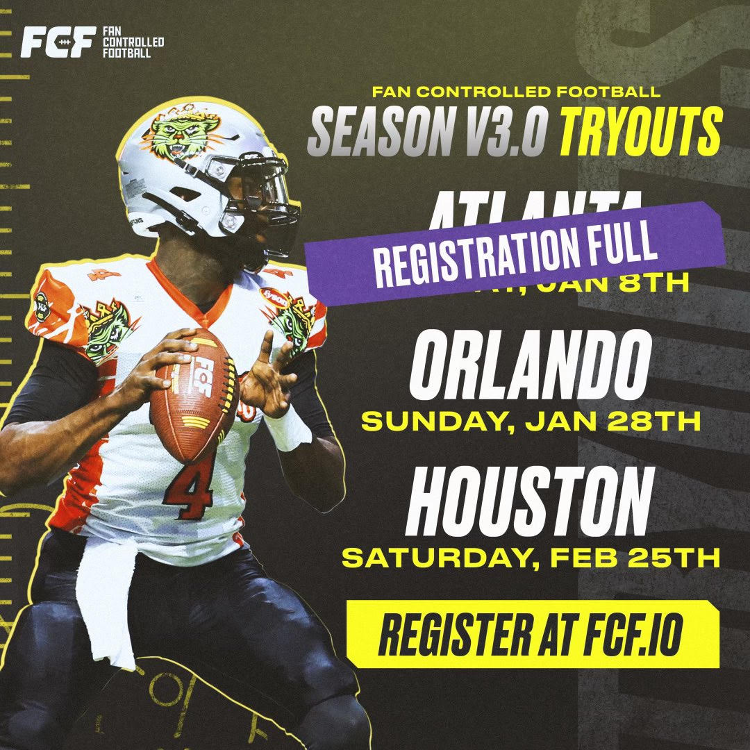 FCF Season v3.0 Begins with Tryouts in Atlanta (via @NFLQBTalk) xflnewshub.com/alt-football/f… #FCF #FanControlledFootball #PowerToTheFans #AltFootball @fancontrolled