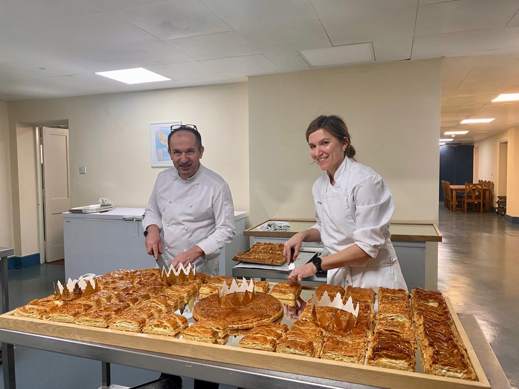 AmbDuchene's tweet photo. It's January, which in French tradition, means it's time for Galette des rois, prepared by French Embassy chef @gilquillot! 

It was a chance for staff to come together at the start of the New Year &amp; for us to reflect on the 🇬🇧🇫🇷 relationship in 2023. 

Bon appétit ! https://t.co/SecxZMWHFM