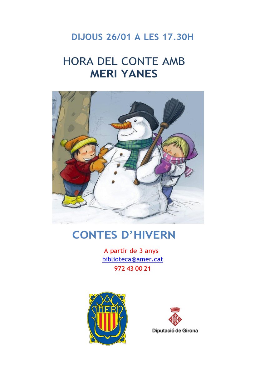 SalaLecturaAmer (@amerlectura) on Twitter photo Pel gener generet, minva el mar i puja el fred...i torna l'hora del conte. Dijous 26/01 a les 17.30h "Contes d'hivern" amb la Meri Yanes. <a href="/AjuntamentAmer/">Ajuntament d'Amer</a> Pel gener generet, minva el mar i puja el fred...i torna l'hora del conte. Dijous 26/01 a les 17.30h "Contes d'hivern" amb la Meri Yanes. <a href="/AjuntamentAmer/">Ajuntament d'Amer</a>