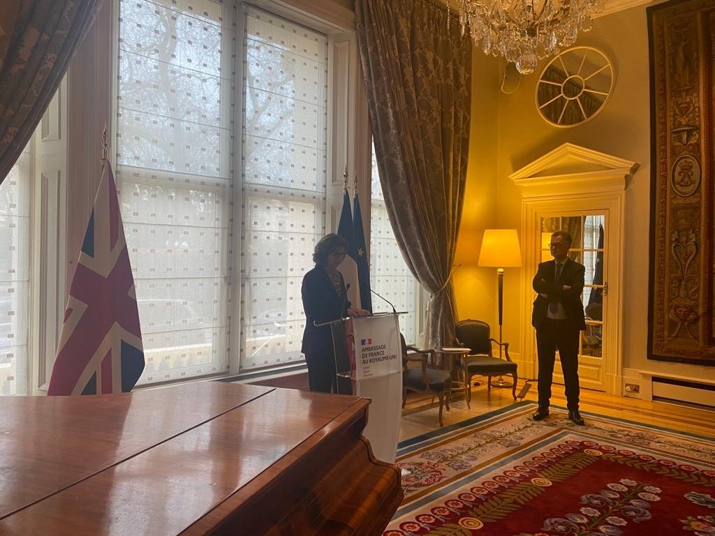 AmbDuchene's tweet photo. It's January, which in French tradition, means it's time for Galette des rois, prepared by French Embassy chef @gilquillot! 

It was a chance for staff to come together at the start of the New Year &amp; for us to reflect on the 🇬🇧🇫🇷 relationship in 2023. 

Bon appétit ! https://t.co/SecxZMWHFM