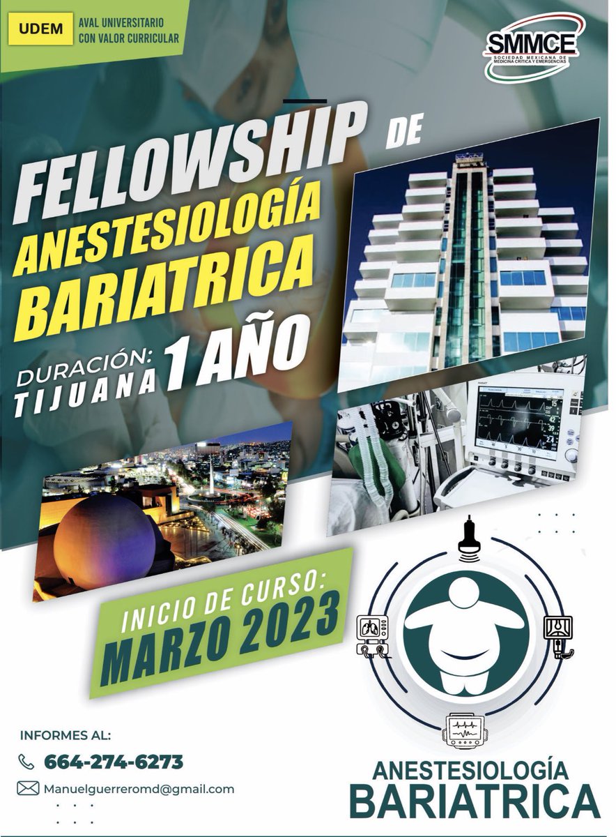 A ti Anestesiolog@ que te interesa aprender el manejo del paciente Bariátric@. Inscríbete al Fellow en Tijuana. Avalado por la UDEM y la SMMCE. @DiegoEscarraman @OrlandoRPN @dreder_zamarron @DrCriticalCare @Skywalker_MID