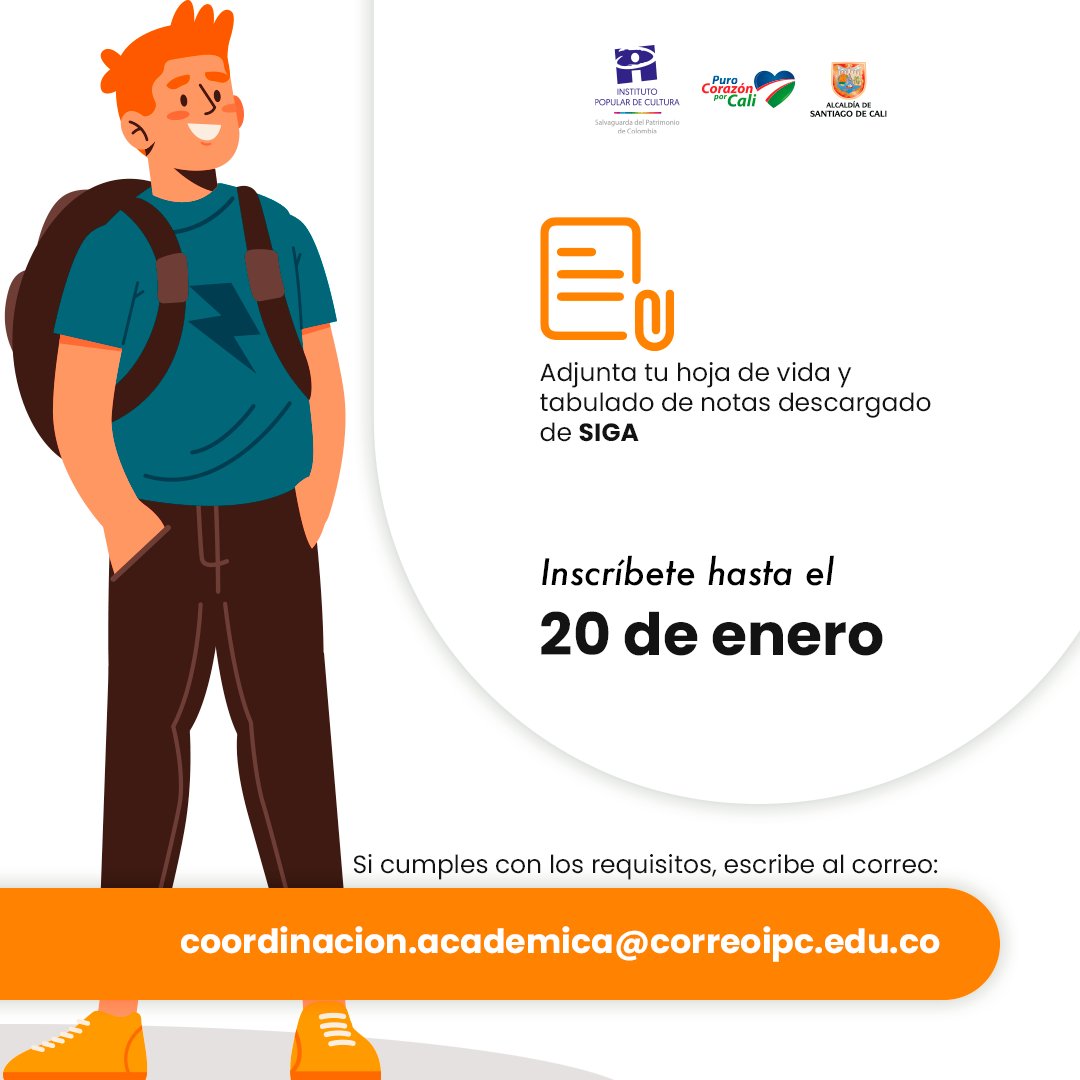 IUIPCCali's tweet photo. 📣 #ConvocatoriaIPC ¿Eres estudiante activo del #IPCCali 💃🎶🎭🎨 y cumples los requisitos? Te invitamos a ser monitor(a).
¡Apóyanos en el área administrativa!

Si quieres participar escribe al correo 📩 coordinacion.academica@correoipc.edu.co

#IPC75Años 
#TeQueremosCali 💙❤️💚 https://t.co/oZ7LMbiT7G