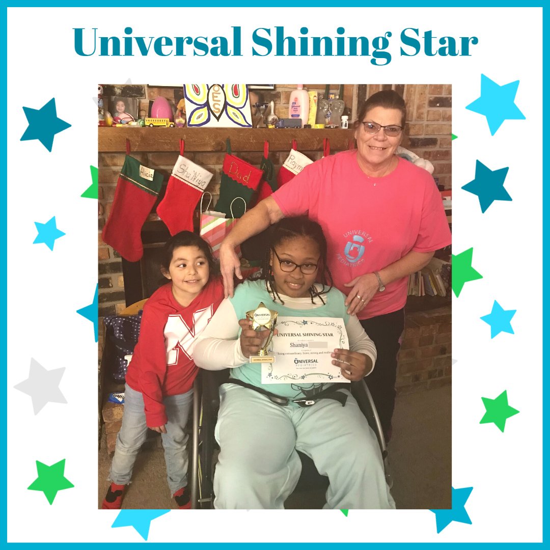 Meet January's Shining Star, Shaniya! 

Shaniya has been with Universal Pediatrics since December, 2021. Her nurse and her have fun teasing each other and talking with one another.

Keep meeting those goals and shining bright, Shaniya. We see you!!

#pediatrichomecare #nursesROCK
