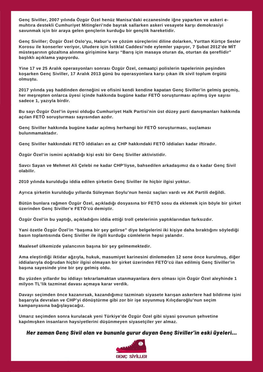 Özgür Özel’in Genç Siviller hakkındaki fazla iddialı ve heyecanlı cümleleri için açıklama <a href="/eczozgurozel/">Özgür Özel</a>