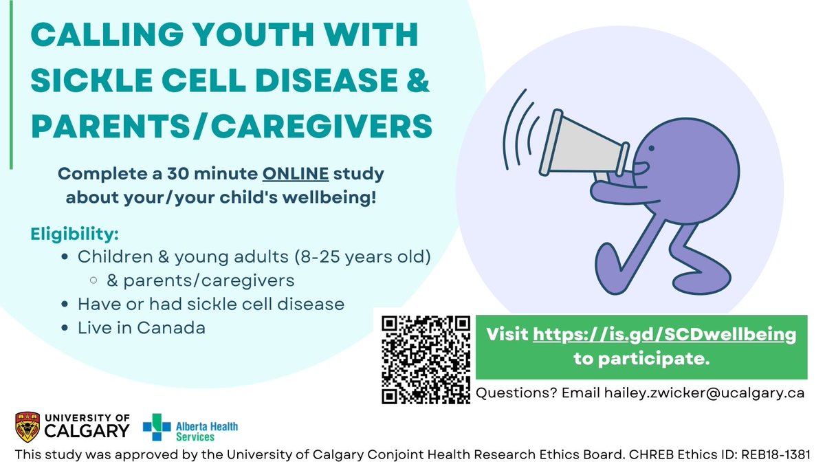CARE4Kids_YYC's tweet photo. ACTIVELY RECRUITING youth in Canada who live with sickle cell disease for an ONLINE study. Scan the QR code or go to https://t.co/BIoYg3s7O1 

#sicklecell #sicklecellawareness #sicklecellresearch #sicklecelldisease #scd #research #recruitment https://t.co/DOpA6bRVUx