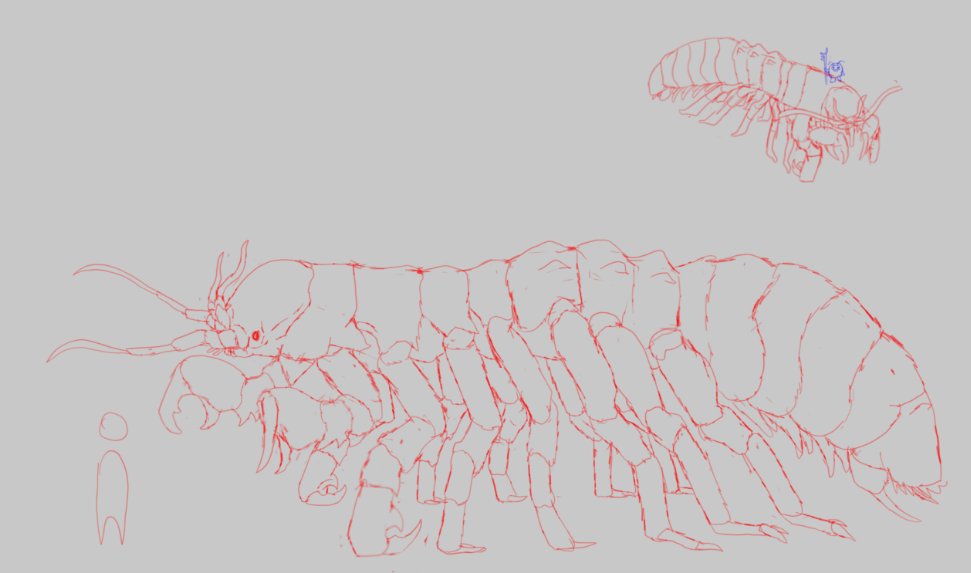 WIP

There are few sentient invertebrates in Veryggrad,
most wont recall the Crypt Crawlers as one of them.
#worldbuilding #Veryggrad #art #wipsketch