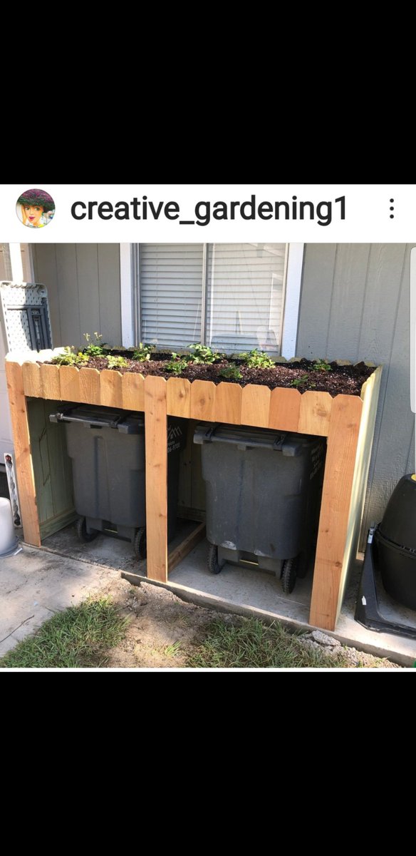 Carmel8's tweet image. Nice idea to have a place in which to keep bins (rubbish/garden/recycling bins) in. And to have a planter box on top is a bonus. 
#bins #planterbox #gardeningtips #rubbishbin #gardenbin #recyclingbin