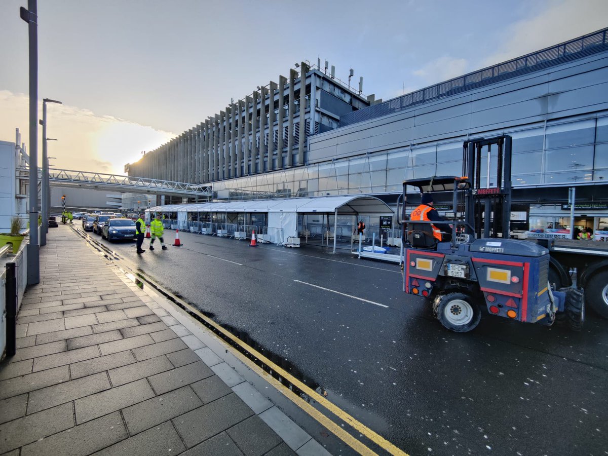 DublinAirport's tweet photo. The sustained stabilisation of security screening times at Dublin Airport - with <30 mins the norm once again since August - has allowed for the removal today of external coverings outside T1. This means all contingency measures introduced last summer have now been removed. ✈️ https://t.co/5EFh9rDbgv