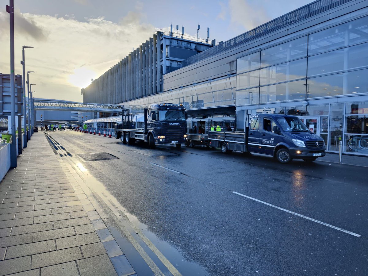 DublinAirport's tweet photo. The sustained stabilisation of security screening times at Dublin Airport - with <30 mins the norm once again since August - has allowed for the removal today of external coverings outside T1. This means all contingency measures introduced last summer have now been removed. ✈️ https://t.co/5EFh9rDbgv