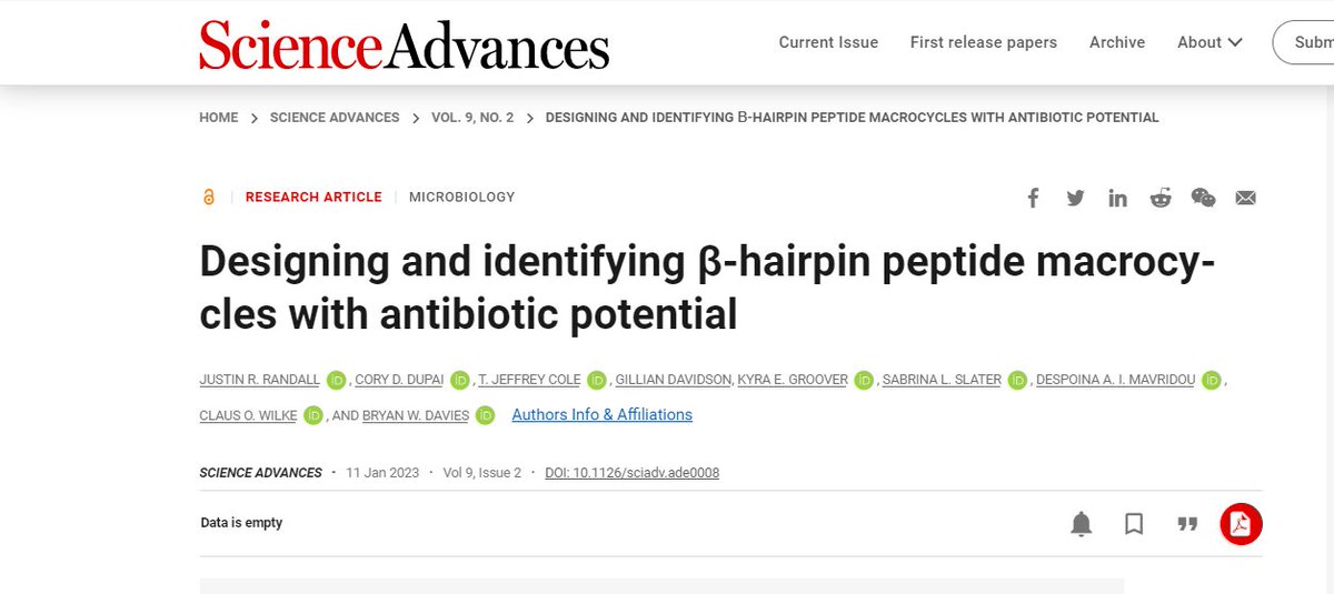 Very pleased to have contributed to this exciting story published <a href="/ScienceAdvances/">Science Advances</a>. A new synthetic approach for hairpin peptide design for the discovery of new therapeutics against bacterial pathogens #AMR. Read the paper here: science.org/doi/10.1126/sc…