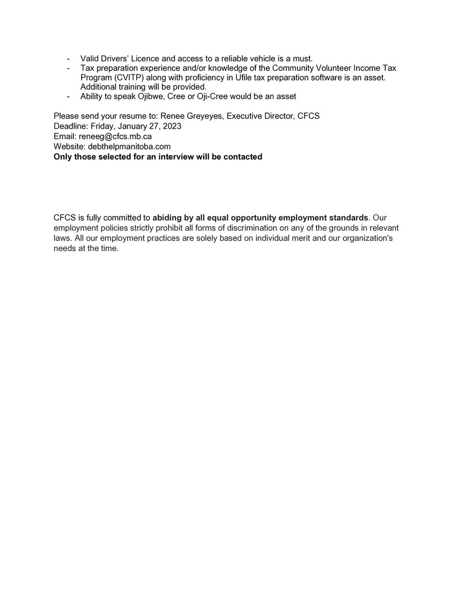 CFCS is looking to hire a Program Associate – Financial Wellness in First Nations Communities position Please see below for more information: