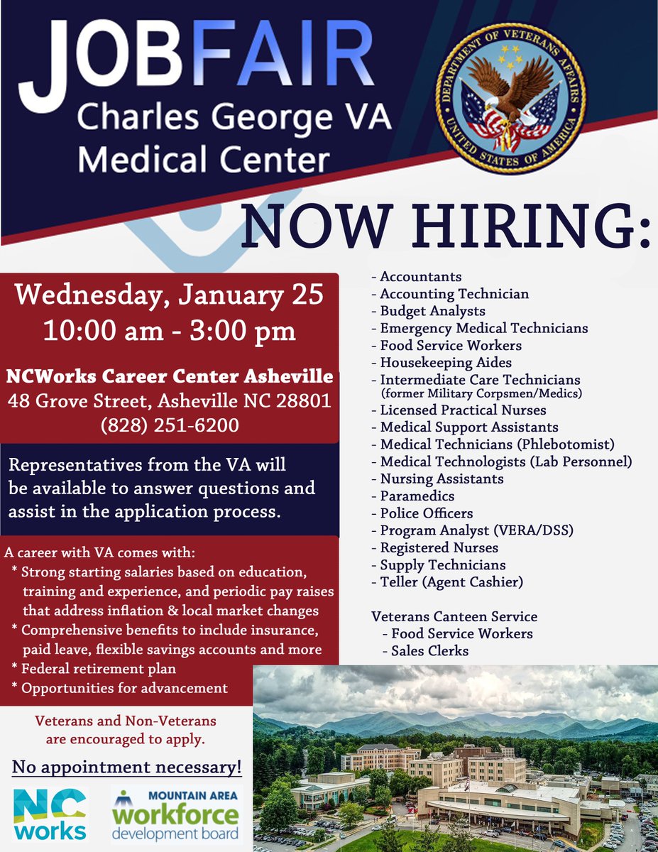 ewiwnc's tweet photo. Job Fair at @ncworks Career Center Asheville 

Charles George VA Medical Center

https://t.co/mA8DDcDbT2 https://t.co/fKcgiRDorP