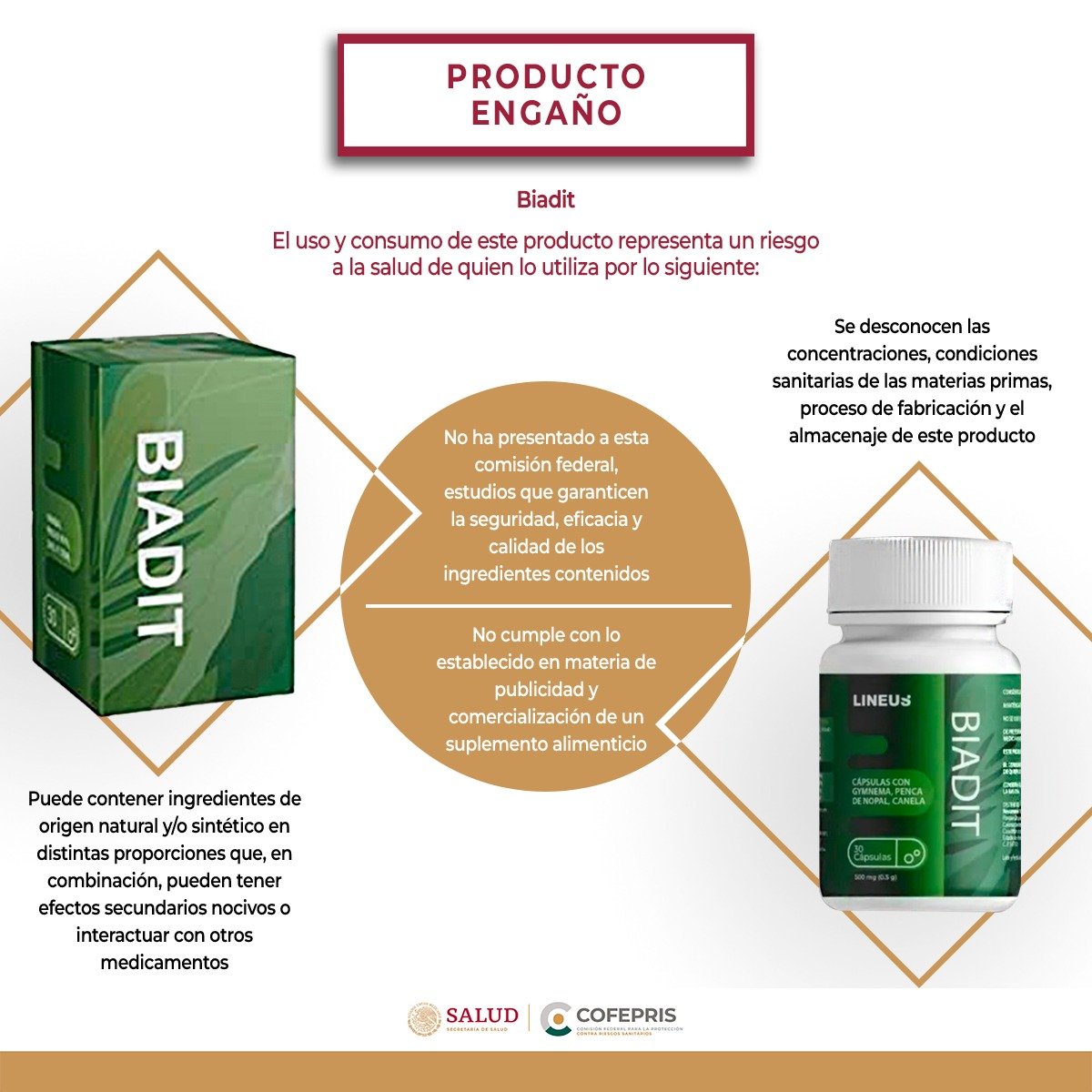 COFEPRIS's tweet photo. #AlertaCofepris ⚠️ sobre #ProductoEngaño para pacientes con diabetes. #AlertaSanitaria

https://t.co/GGiiXVy5Ry https://t.co/K6NiV6fQ3B