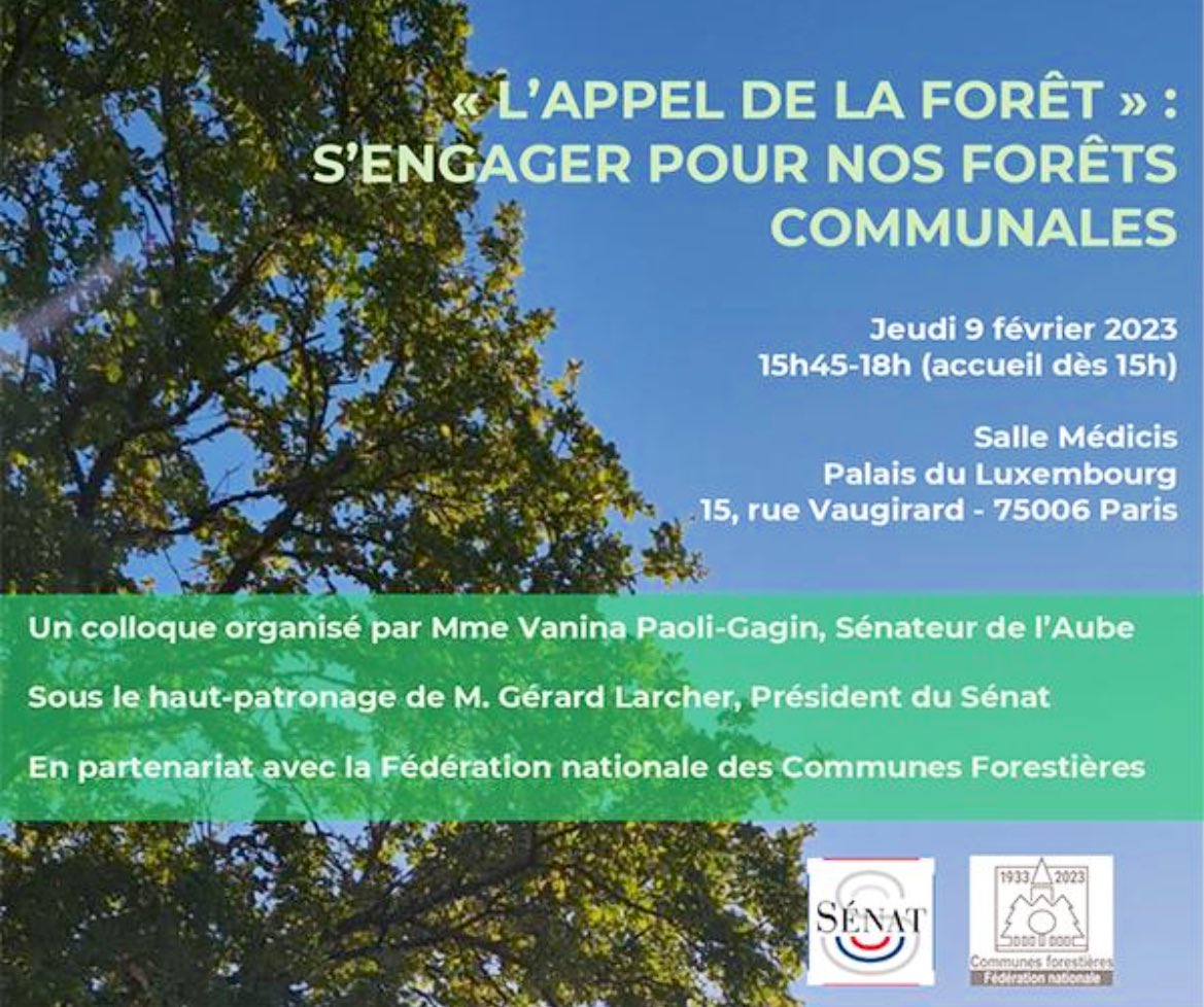 🗓️ le 9 février prochain au Palais du Luxembourg : “L’appel de la forêt”: s’engager pour nos #forêts communales 🌳🦌

L’objectif : permettre aux élus locaux de se saisir de ce nouveau dispositif adopté au 1er janvier qui rend les dons aux #CoFor🌳 éligibles au #mécénat