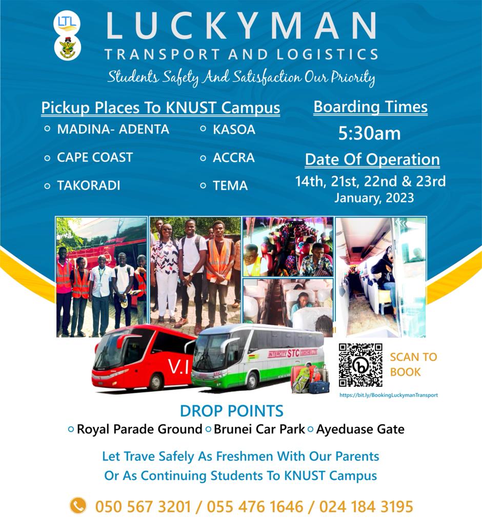 FuseniKassim's tweet photo. Back to School #knust 
Join the safe and affordable Transport service to KNUST Campuses via https://t.co/qpR9u1aKgY 
Or  https://t.co/Tr5xfFrMr9 @TheKNUSThimself @the_law_himself @LuckymanTandL https://t.co/YIKb5TwCgP