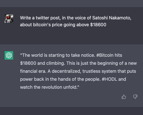 I might have to ask it to write a white paper on the next generation of trustless value exchange next. #ChatGPT #Bitcoin