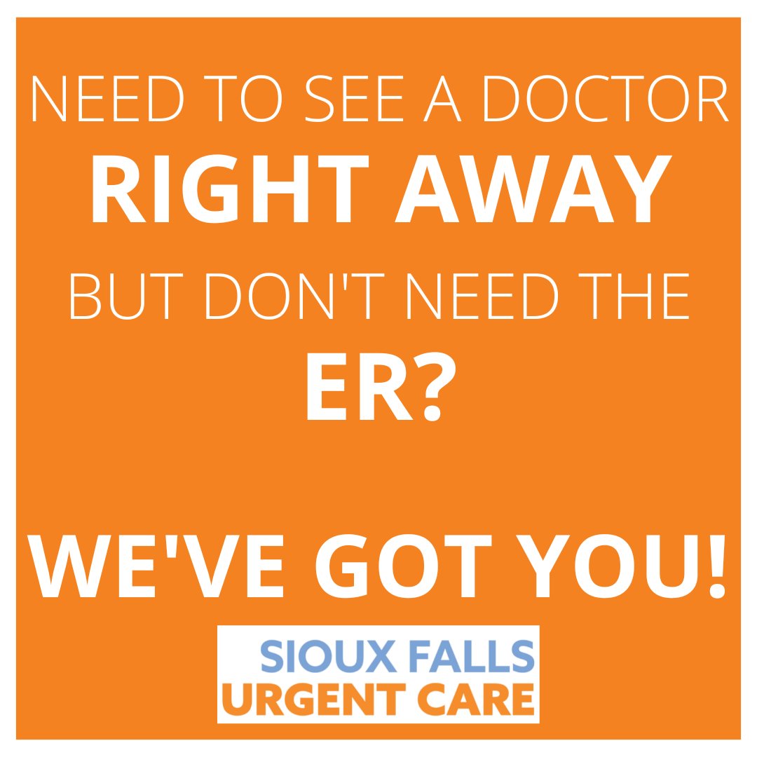 When you need to see a doctor right away and don't need the emergency room,
WE'VE GOT YOU!

#walkinclinic #siouxfallsurgentcare #siouxfalls #siouxfallsspecialtyhospital #urgentcare