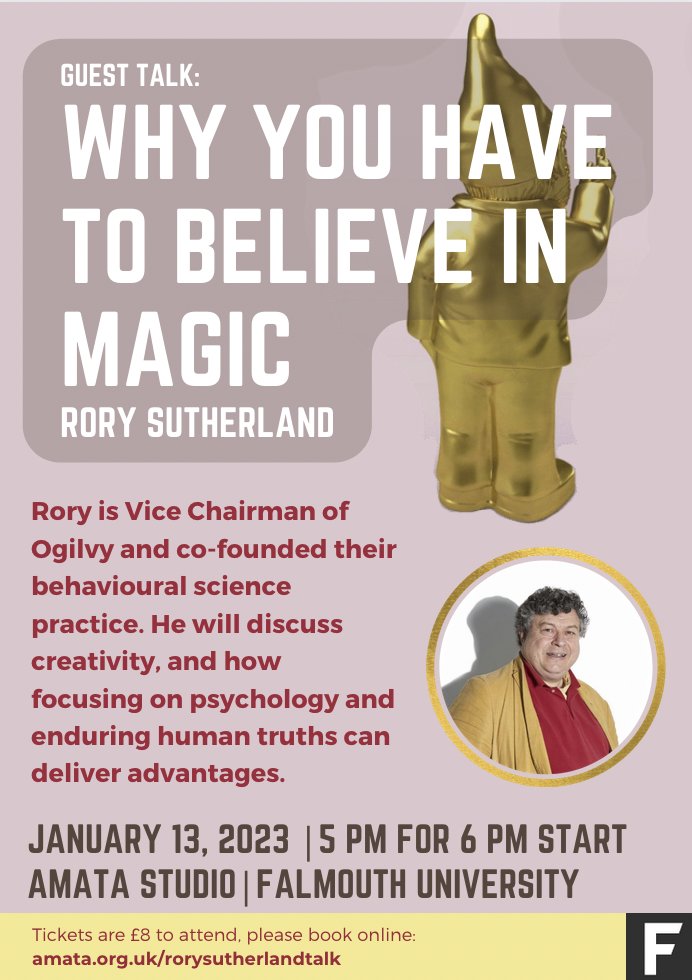 There is still a chance to come and see <a href="/TEDTalks/">TED Talks</a> star <a href="/rorysutherland/">Rory Sutherland</a> speak at Falmouth University TOMORROW!

Book your tickets: amata.ticketsolve.com/ticketbooth/sh…