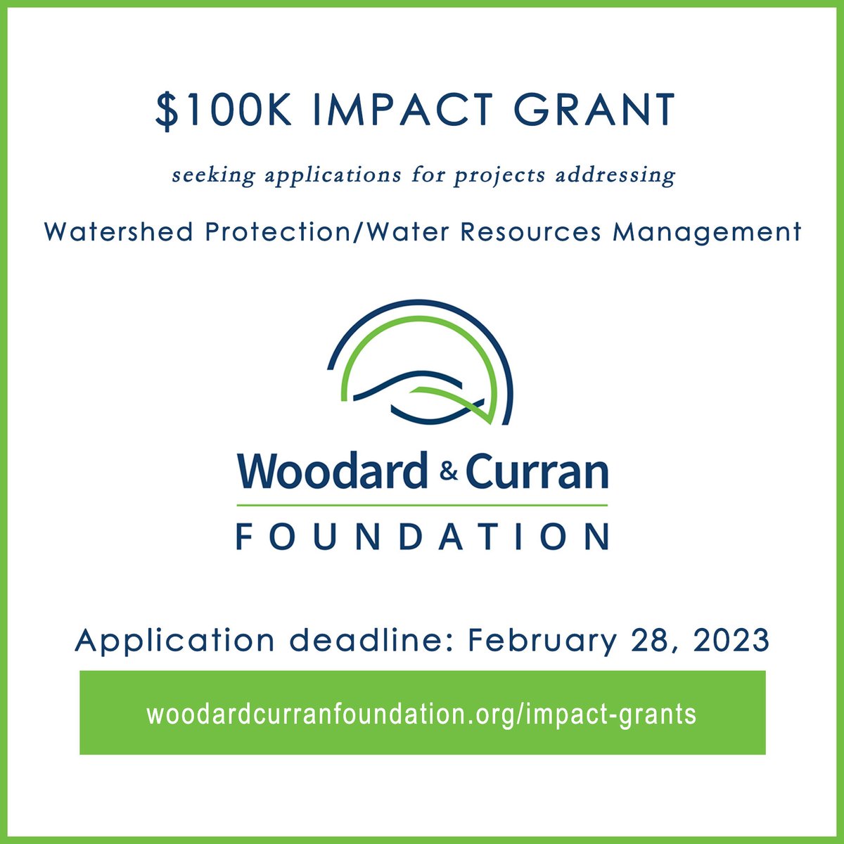 woodardcurran's tweet photo. This year, @TheWCFoundation will be awarding a $100K #ImpactGrant for a project that focuses on the protection and/or management of our #watersheds &amp; #groundwater supplies in the face of #climatechange. Application deadline is February 28!🌲 https://t.co/eul5uJ9OlV #ChooseEarth https://t.co/jsZ1bGaENm