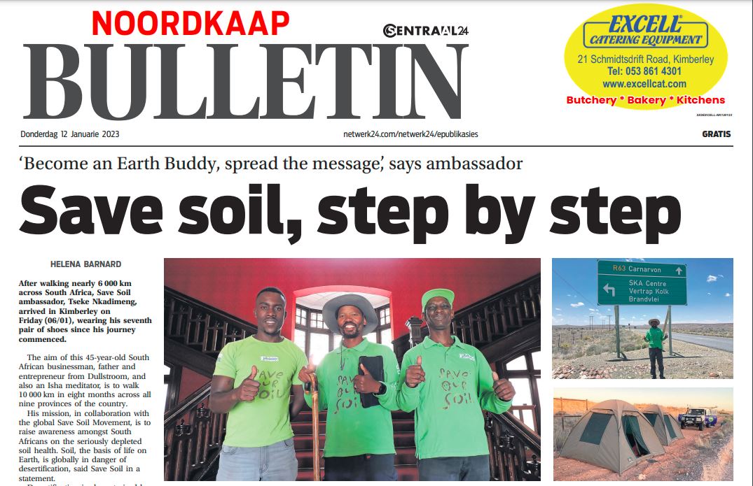 GuzelKham's tweet photo. Day 170 of Tseke´s 10 000 km walk to raise awareness of soil degradation across #SouthAfrica and worldwide🌏

🎉We have exciting news to share with you🎉

Tseke´s #SaveSoil walk has been covered in Noordkaap Bulletin newspaper! 🙏

@HeadlinesMzans @cpsavesoil @SadhguruJV
#Africa https://t.co/5fiJcXdjTg