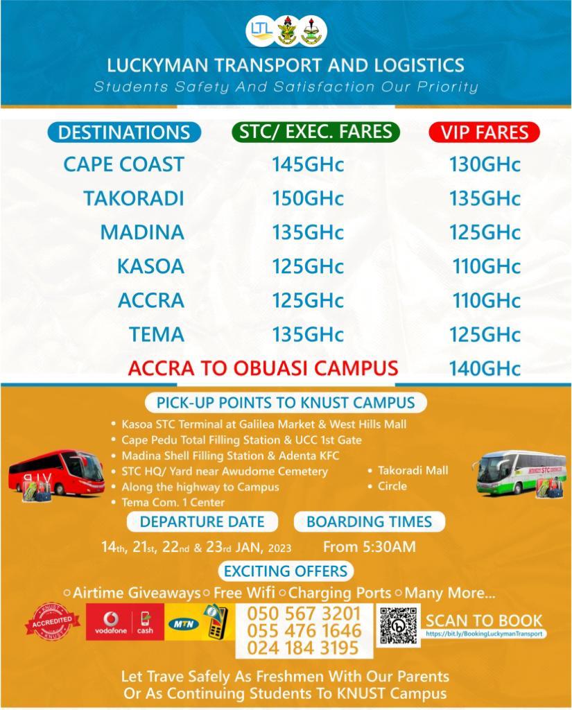 FuseniKassim's tweet photo. Back to School #knust 
Join the safe and affordable Transport service to KNUST Campuses via https://t.co/qpR9u1aKgY 
Or  https://t.co/Tr5xfFrMr9 @TheKNUSThimself @the_law_himself @LuckymanTandL https://t.co/YIKb5TwCgP