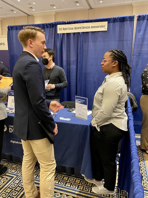 USDigitalCorps's tweet photo. 👋🏼#CyberCorps students! Stop by our booth today to meet current @USDigitalCorps Fellows and learn how you can help strengthen the resiliency of our nation's cyber infrastructure. https://t.co/HXKLa43aDw
