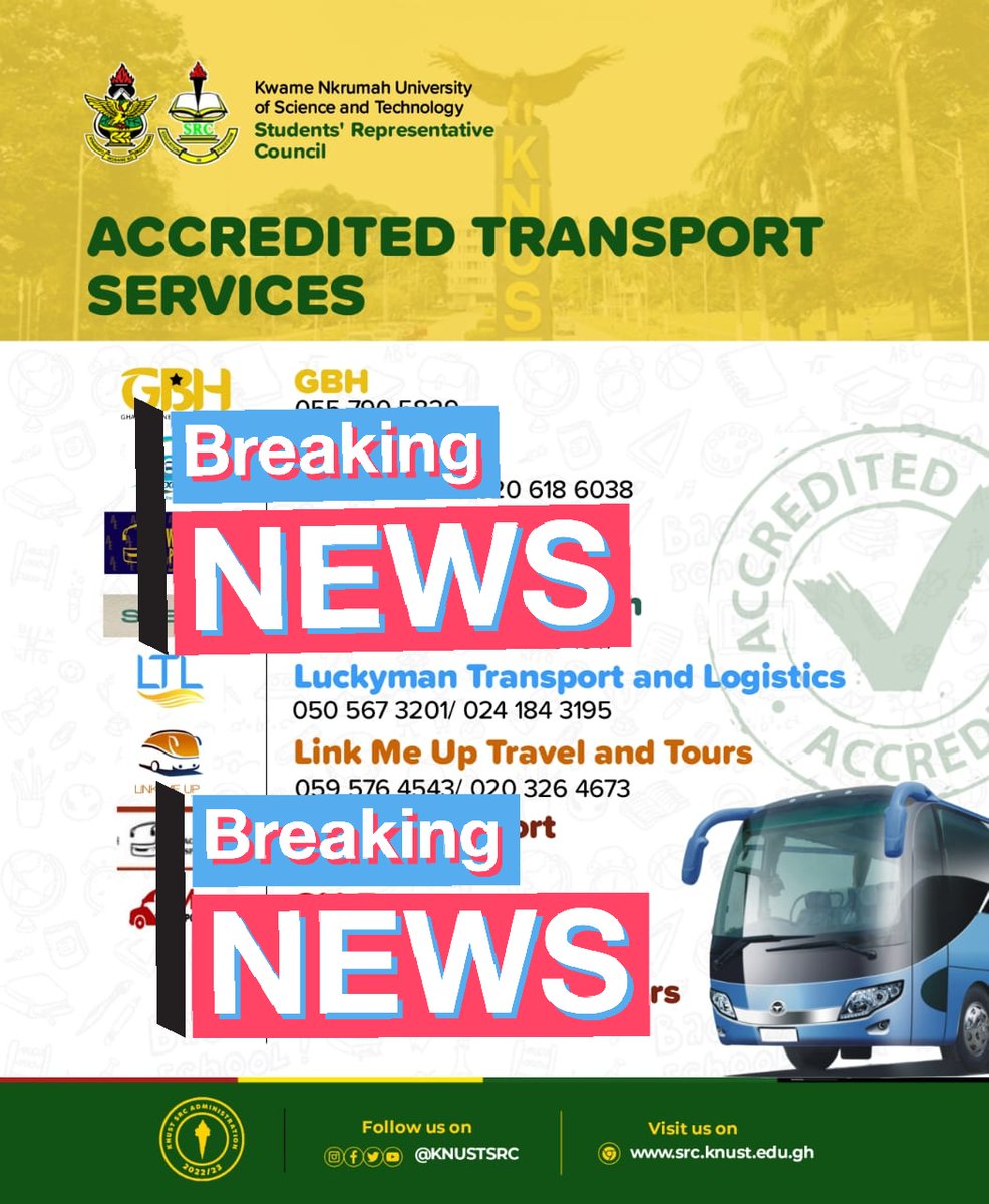 FuseniKassim's tweet photo. Back to School #knust 
Join the safe and affordable Transport service to KNUST Campuses via https://t.co/qpR9u1aKgY 
Or  https://t.co/Tr5xfFrMr9 @TheKNUSThimself @the_law_himself @LuckymanTandL https://t.co/YIKb5TwCgP