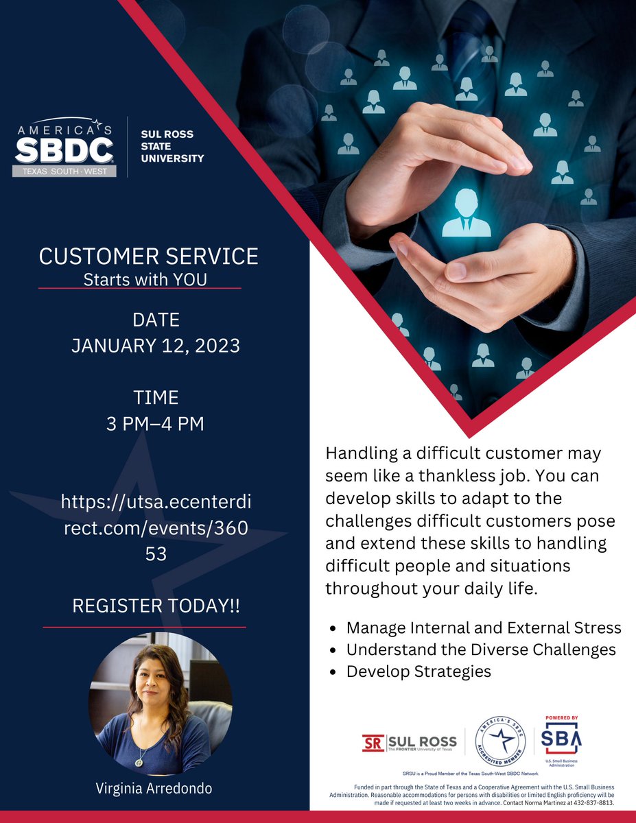 SRSUSBDC's tweet photo. Join us today for a special training by our Senior Business Advisor
Register at https://t.co/jjEix0uZC5 https://t.co/KQay33SlyO