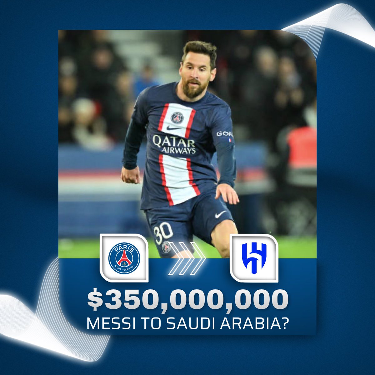 Saudi Arabian club Al Hilal could reportedly offer Messi a whopping 350 million per year deal 🤯

Post transfer rumors like this with @sportapost - DOWNLOAD FOR FREE 📲
#Messi #psg #SaudiArabia #soccer #sportapost
