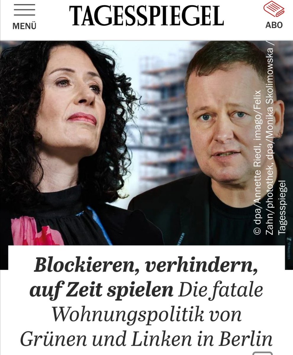 Tagesspiegel im SPD-Wahlkampfmodus. Gibt zwar einen SPD-Bausenator, eine Bundes-SPD, die Autobahn bauen will, wo Wohnungen entstehen könnten und Neubaupotentiale für mind. ein Jahrzehnt, aber weil Linke/Grüne nicht jede Wiese bebauen wollen, sind sie schuld an der Wohnungsmisere