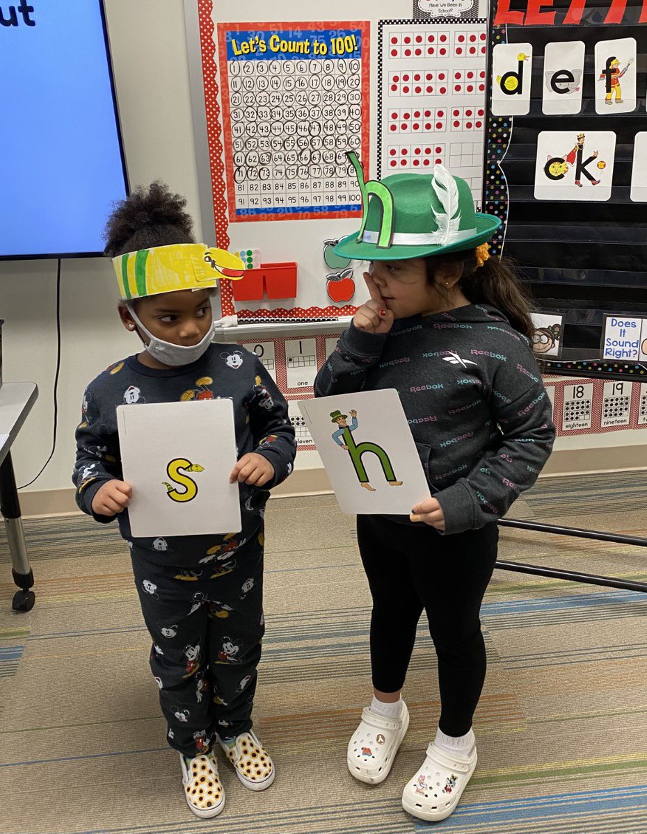 Letterland role playing in Mrs. Wilbourne's Kindergarten class today! Introducing the sh- story!