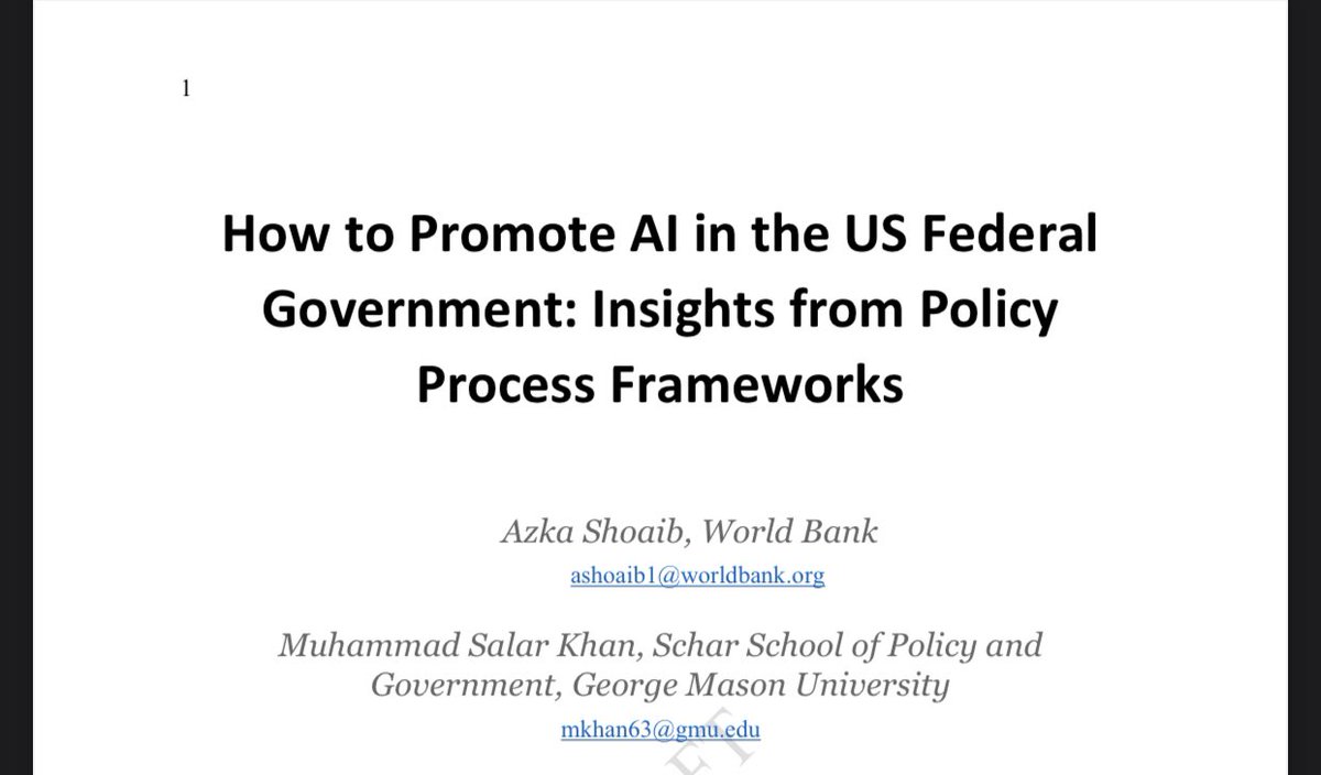salarppolicy's tweet image. How can the US federal govt adopt (responsible) AI in its operations and activities?

We dive into #policyprocess literature to answer this question.

Excited to present my co-authored work that I did @ScharSchool at @PolProcessRsch in Denver this afternoon #coppr23