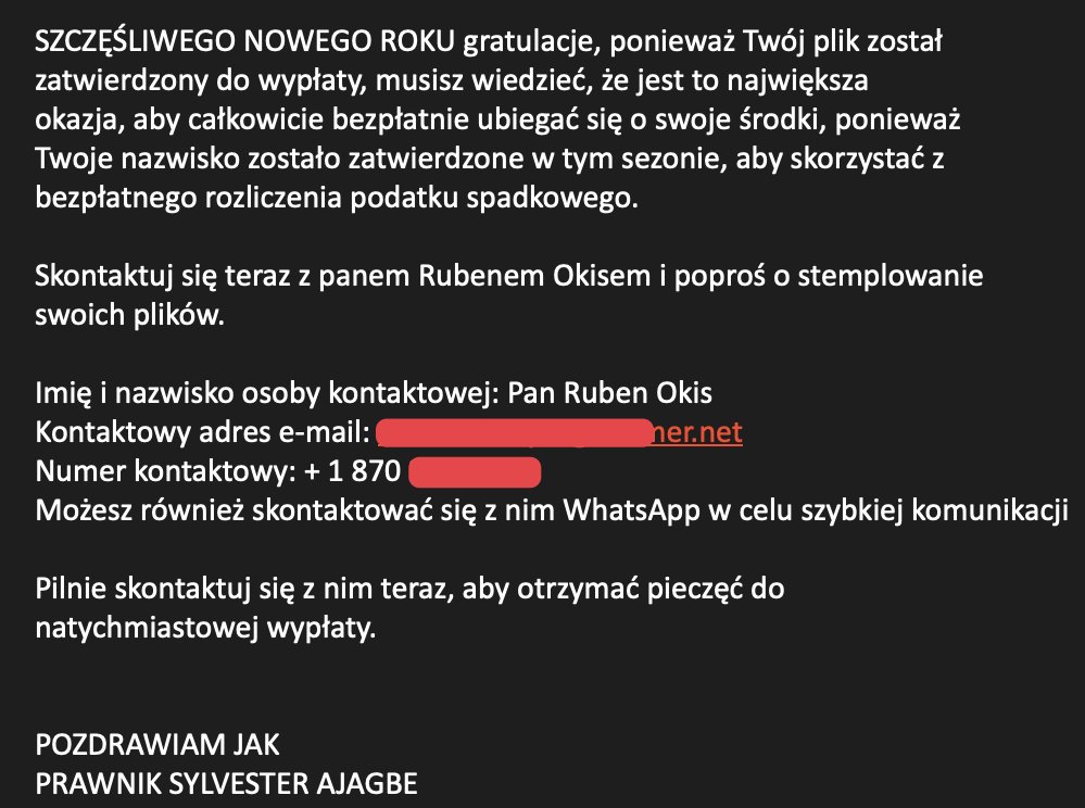 BezpiecznyBlog's tweet photo. Napisał dziś do nas nasz prawnik. Nasz „plik został zatwierdzony do wypłaty” 😎 Wiemy, że jest to „największa okazja”, więc poprosiliśmy „o stemplowanie swoich plików”. Oby tylko ten spadek nie był po nas… 🪦 Uważajcie na takich “prawników” 💸 https://t.co/KPGpZkcMhc